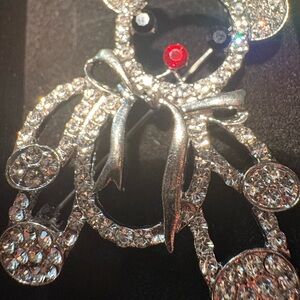 Elegant Silver Crystal Bear Brooch